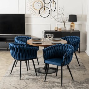 Krzesło ELENA Granatowe Plecione Welurowe