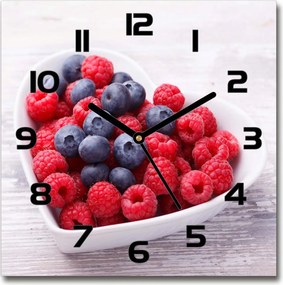 Négyzet alakú üveg falióra Málna és bogyók 30x30 cm