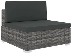 1 db szürke polyrattan moduláris középső kanapé párnákkal