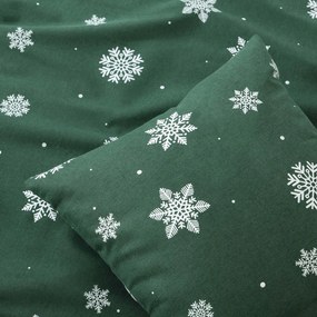 Goldea flanel párnahuzat - hópelyhek zöld alapon 40 x 40 cm