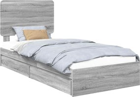 vidaXL Tárolós Ágy fejtámlával Szürke Sonoma 100 x 200 cm Faanyag