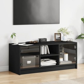 fekete TV-szekrény üvegajtókkal 102 x 37 x 42 cm