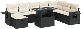 vidaXL 9 részes fekete polyrattan kerti ülőgarnitúra párnákkal