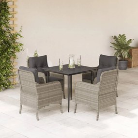 5részes világosszürke polyrattan kerti étkezőgarnitúra párnával