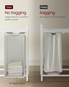 VASAGLE 4 rekeszes szennyeskosár 4 × 40 L, 116 × 33 × 72 cm, krémfehér és matt fehér