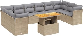 vidaXL 11 részes bézs polyrattan kerti ülőgarnitúra párnákkal