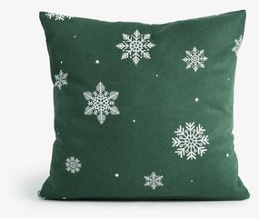 Goldea flanel párnahuzat - hópelyhek zöld alapon 50 x 70 cm