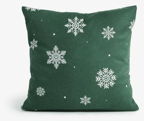 Goldea karácsonyi flanel párnahuzat - hópelyhek zöld alapon 40 x 40 cm