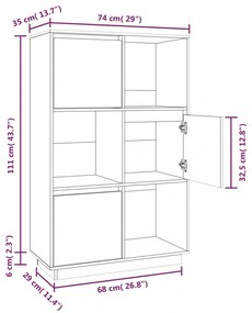 fekete tömör fenyőfa magasszekrény 74x35x117 cm