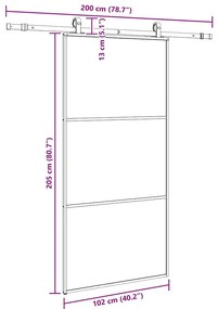 fekete ESG üveg tolóajtó fémszerelvény-szettel 102x205 cm