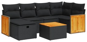 vidaXL 7 részes fekete polyrattan kerti ülőgarnitúra párnával
