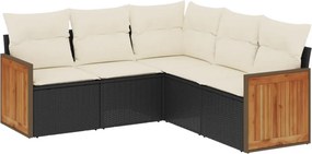 vidaXL 5 részes fekete polyrattan kerti kanapészett párnákkal