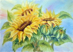 Virágzó napraforgó képe (üvegen) (70x50 cm)