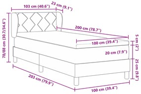 Boxspring Ágy Matraccal - Világosszürke, 100x200 cm, Textil