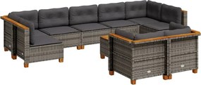 vidaXL 10 részes szürke polyrattan kerti ülőgarnitúra párnákkal
