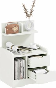 HOMCOM Modern Éjjeliszekrény 2 Fiókkal és 3 Tárolórekesszel Nappaliba vagy Hálószobába, Teherbírás 30 kg, 40x30x60 cm, Fehér | Aosom