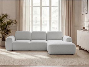 Világosszürke buklé kinyitható-tárolóhelyes sarokkanapé (jobb oldali-heverő résszel) Montaigne – Bobochic Paris