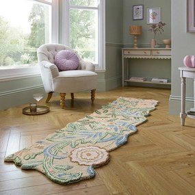 Zöld kézi szövésű gyapjú futószőnyeg 60x230 cm Bryony Shaped Floral – Flair Rugs