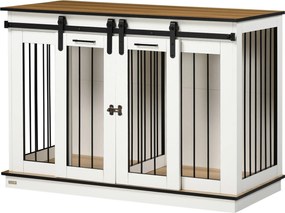 PawHut Kutya Ketrece Bútor Két Szobás Opcióval, 2 Ajtós Modern Fém Kutya Doboz 30 kg-ig 120 x 60 x 88.5 cm Fehér | Aosom