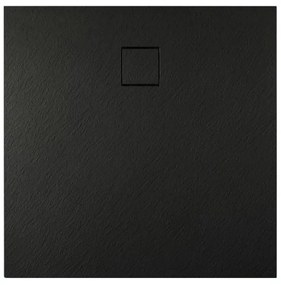 Diplon BST8301, Kő textúrájú 90x90 cm zuhanytálca, fekete színben lefolyóval 2,6 cm magas
