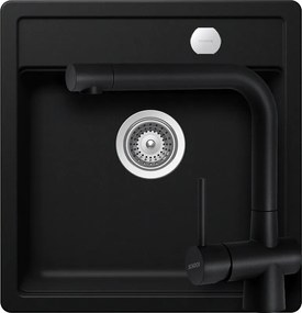 Schock Mono N-100S konyhai mosogatótálca 490 x 510 mm és Schock Laios konyhai csaptelep Cristadur Puro, intenzív fekete