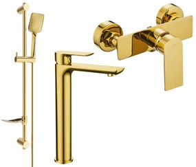 Mexen Alfa DF62 magas mosdó és zuhanycsaptelep zuhanygarnitúrával, arany, 745714DF62-50