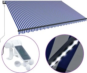 vidaXL kék és fehér szélérzékelős és LED-es napellenző 500 x 300 cm