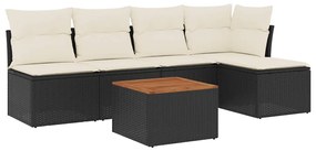 vidaXL 6 részes fekete polyrattan kerti ülőgarnitúra párnákkal