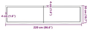 sötétbarna kezelt tömör tölgyfa asztallap 220x50x(2-6) cm