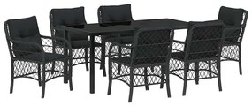 vidaXL Kert étkező szett párnával 7 pcs Fekete polirattan
