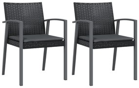 2 db fekete polyrattan kerti szék párnával 56,5 x 57 x 83 cm