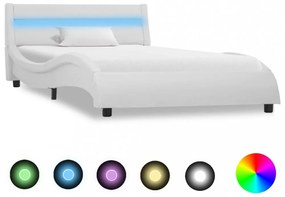 Fehér LED-es műbőr ágykeret 90 x 200 cm