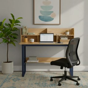 Polcos íróasztal / számítógépasztal 120×60 cm, masszív fém vázzal, fekete–aranytölgy – Intenso Home