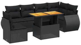 7 részes fekete polyrattan kerti ülőgarnitúra párnával