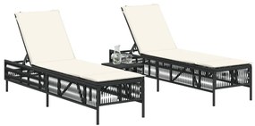 2 db fekete polyrattan napozóágy párnával
