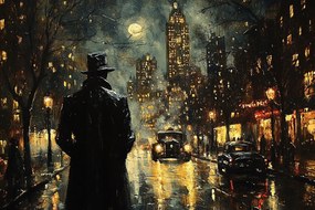 Vászonkép Canvas Város Éjszaka Eső Férfi Sötétség Szorongás 120x80