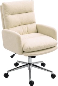 HOMCOM Ergonomikus Irodai Szék Karfával, Műgyapjú Dizájn, Magasságállítható Forgószék Tilt Funkcióval, Párnázott Otthoni Irodai Szék, Krémfehér | Aoso