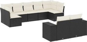 vidaXL 9 részes fekete polyrattan kerti ülőgarnitúra párnákkal
