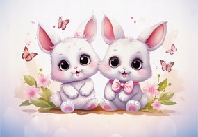 Fotótapéta Rózsaszín Nyuszik Virágok Pillangók Vinyl 208x146 +ragasztó