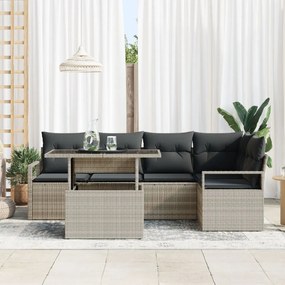 6 Részes Kertibútor Párnákkal Világosszürke Poli Rattan, 2 Személyes Kertibútor Tárolóval és Párnákkal Szürke Poli Rattan