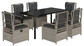 vidaXL 7 részes világosszürke polyrattan kerti étkezőszett párnával