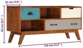 3 fiókos tömör akácfa TV-szekrény 110 x 35 x 50 cm