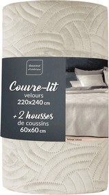 Krémszínű bársony ágytakaró és párnahuzat szett 220x240 cm Solange – douceur d'intérieur