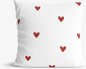 Goldea pamut párnahuzat - piros szívecskék, fehér alapon 50 x 70 cm