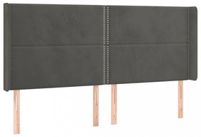 sötétszürke bársony fejtámla szárnyakkal 203x16x118/128 cm