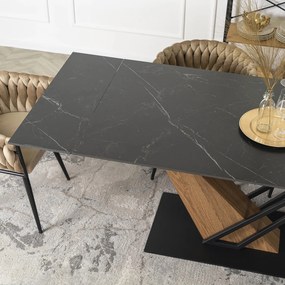 Fekete Márvány/Dió Színű Bővíthető Étkezőasztal. REX 160-220 cm