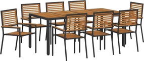 vidaXL Kert étkező szett 9 pcs Fekete és Barna polirattan