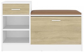 fehér és sonoma tölgy szerelt fa cipőtároló pad 94,5x31x57 cm