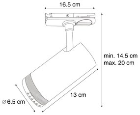 Modern fekete spotlámpa 1 fázisú sínrendszerhez, LED-del, forgatható és dönthető - Iconic Zoom