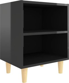 vidaXL magasfényű fekete éjjeliszekrény tömör fa lábakkal 40x30x50cm
